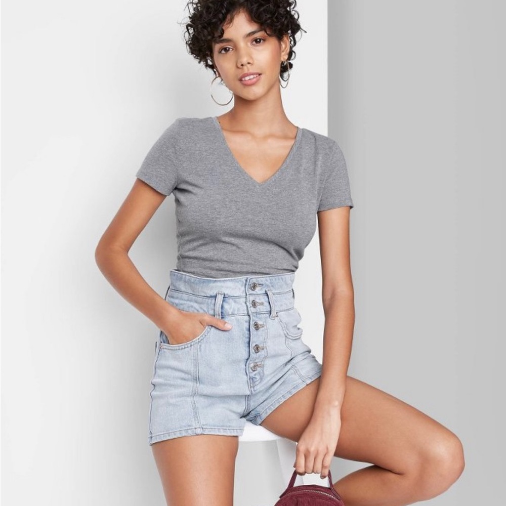 wild fable grey v neck fitted crop top